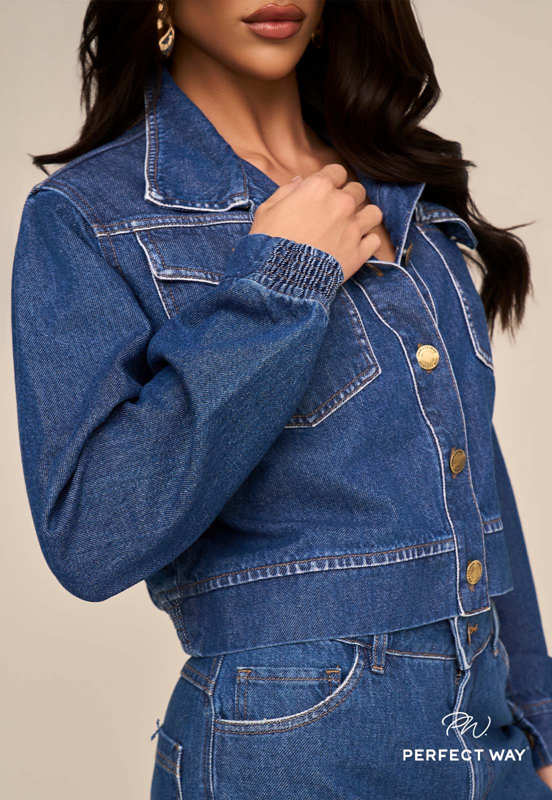 JAQUETA CROPPED JEANS FEMININA JEANS ESTONADO