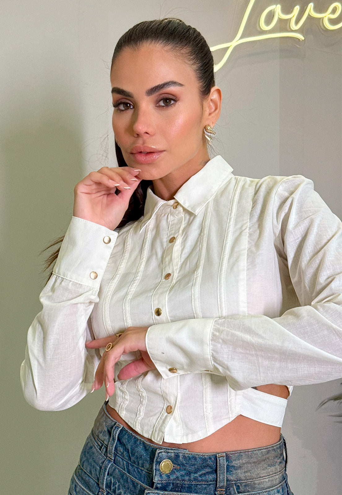 CAMISA CROPPED C/ GALÃO AMARELO