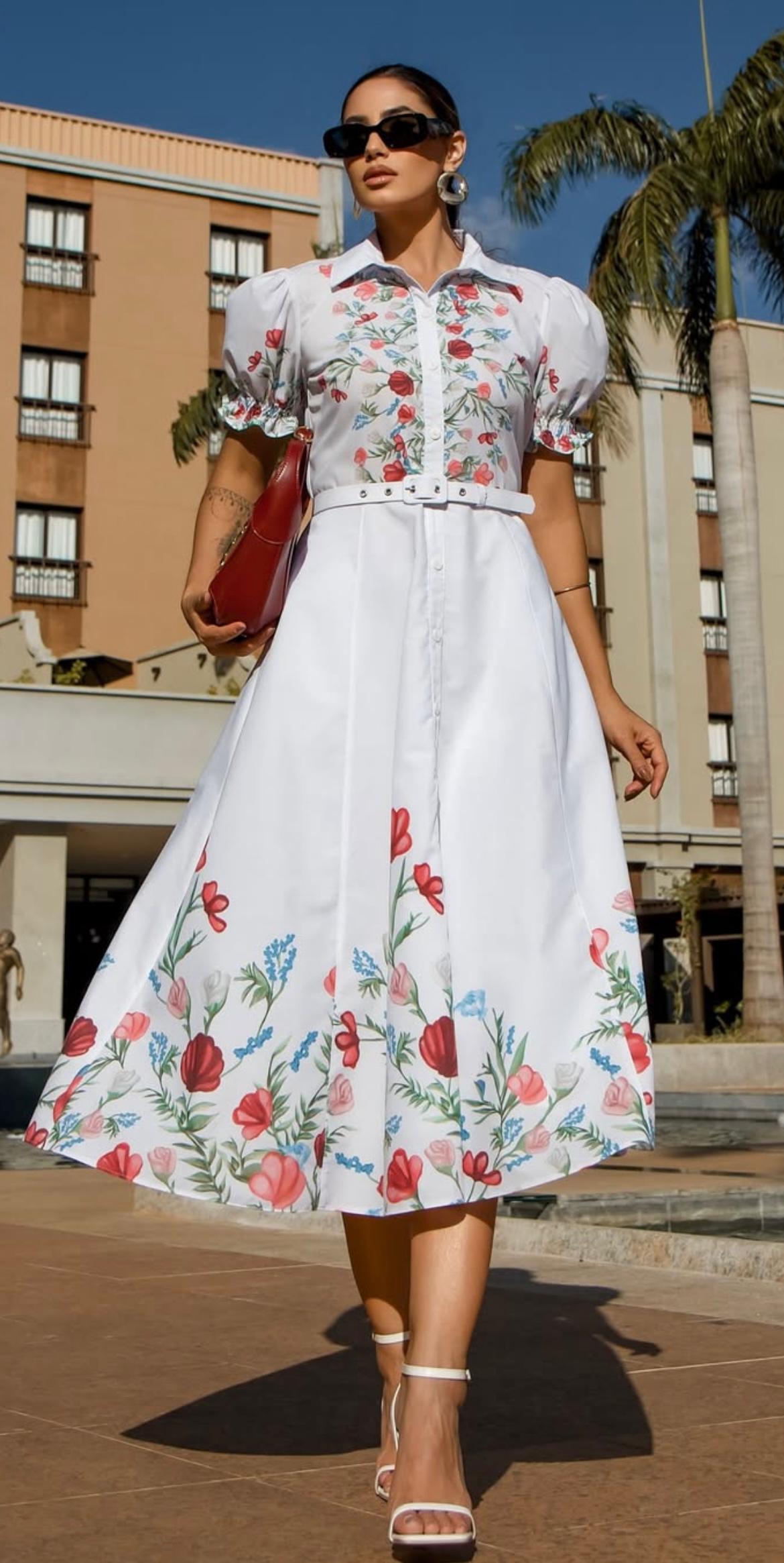 VESTIDO ROMÂNTICO MIDI FLORAL - LUZIA FAZZOLLI