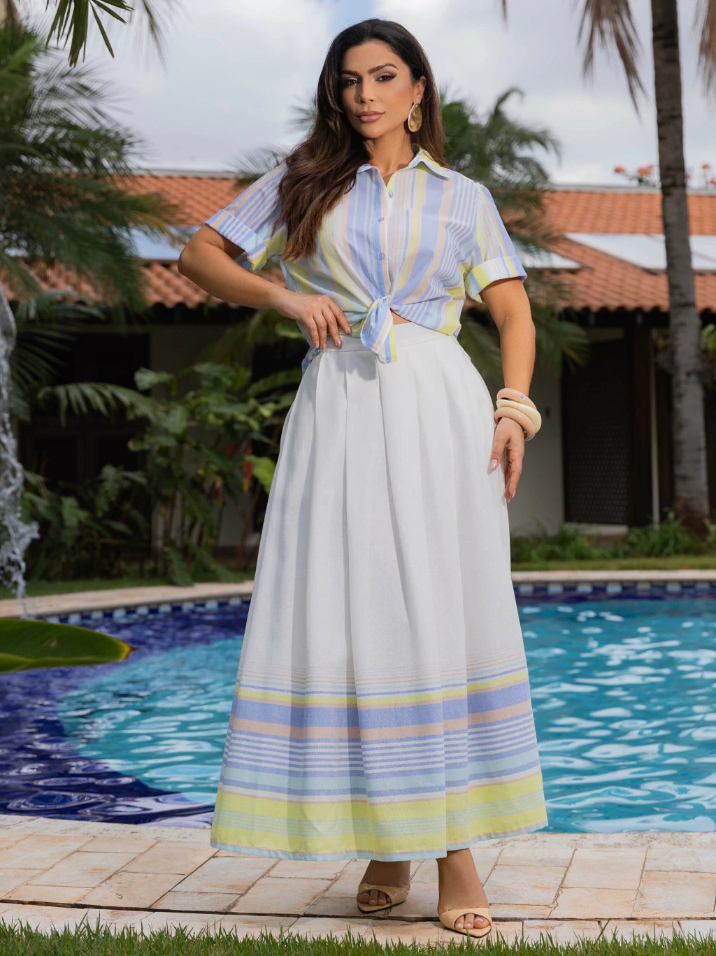 CONJUNTO VOIL E LINHO LISTRADO