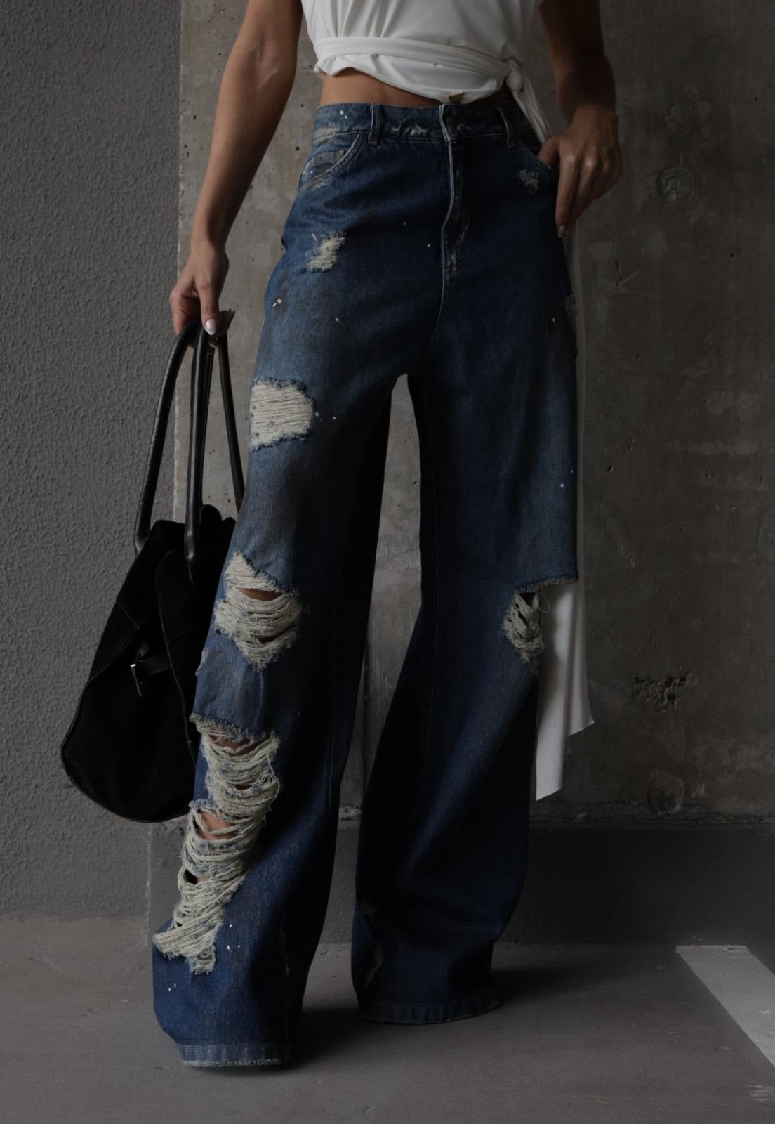 CALÇA COS ALTO JEANS DESTROYED FEMININA