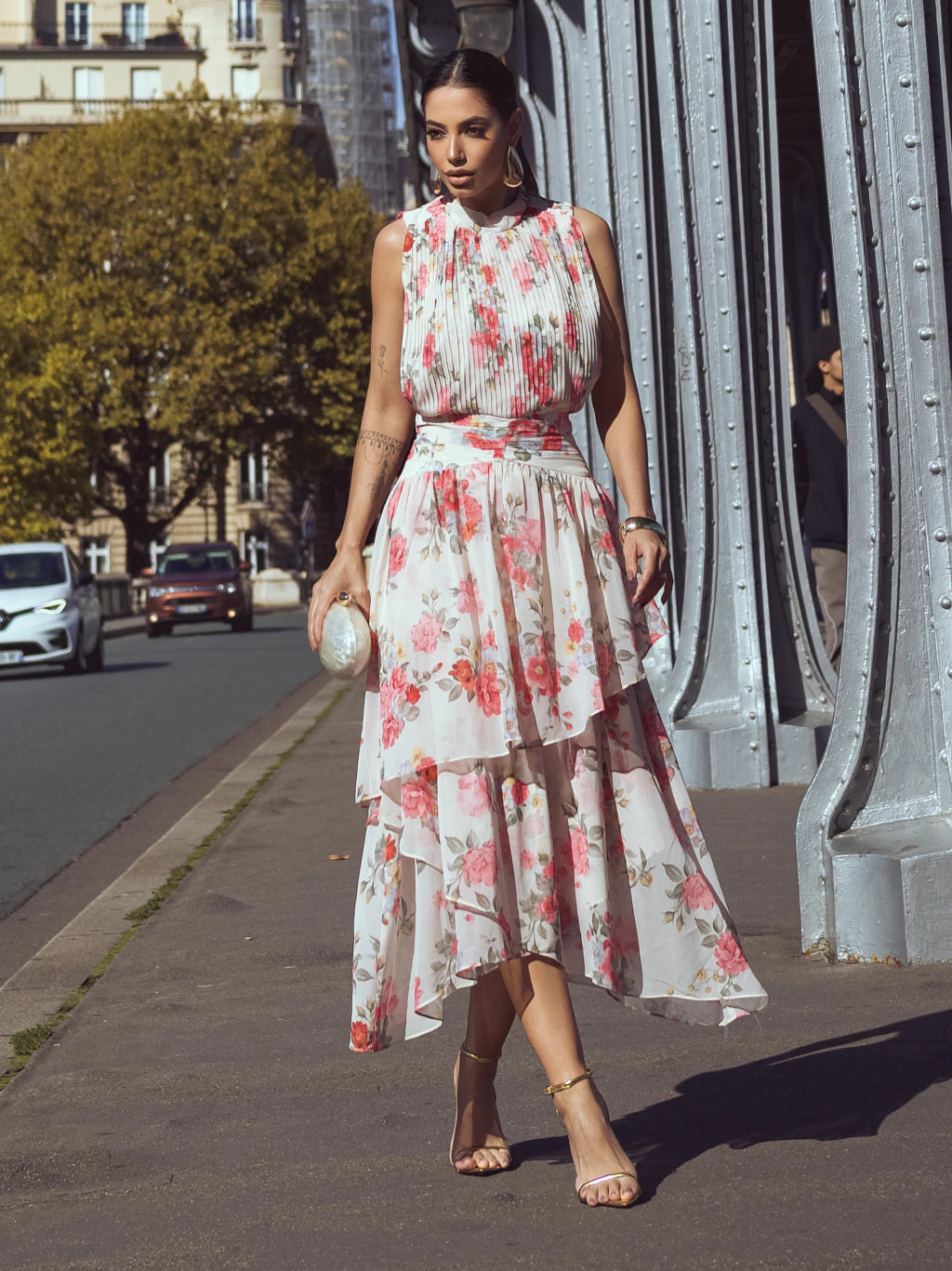 VESTIDO CHIFFON ESTAMAPADO EM CAMADAS