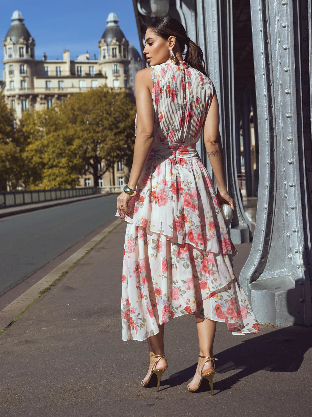 VESTIDO CHIFFON ESTAMAPADO EM CAMADAS