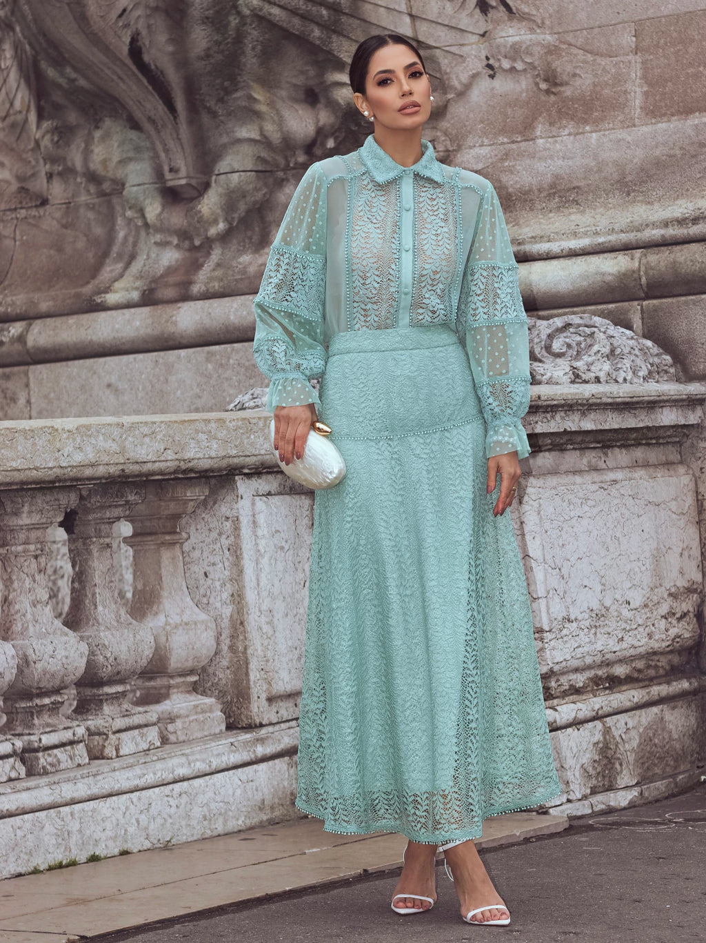 CONJUNTO RENDA DETALHE CHIFFON E TULE